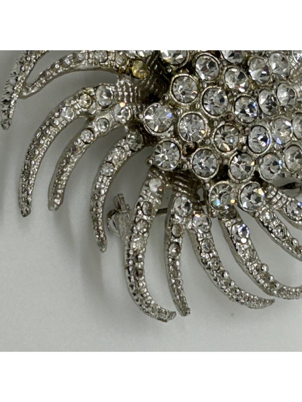 Vintage Silvertone Brooch Sunburst Starburst Swirl Rhinestone Retro Mid-Century - Picture 8 of 16